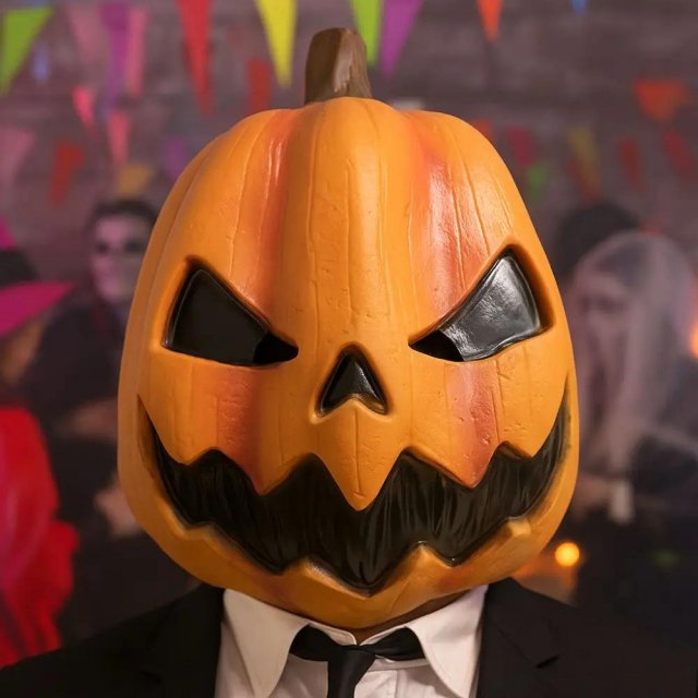 Scary Pumpkin Latex Halloween Mask – Breathable Jack-o'-Lantern Head Cover