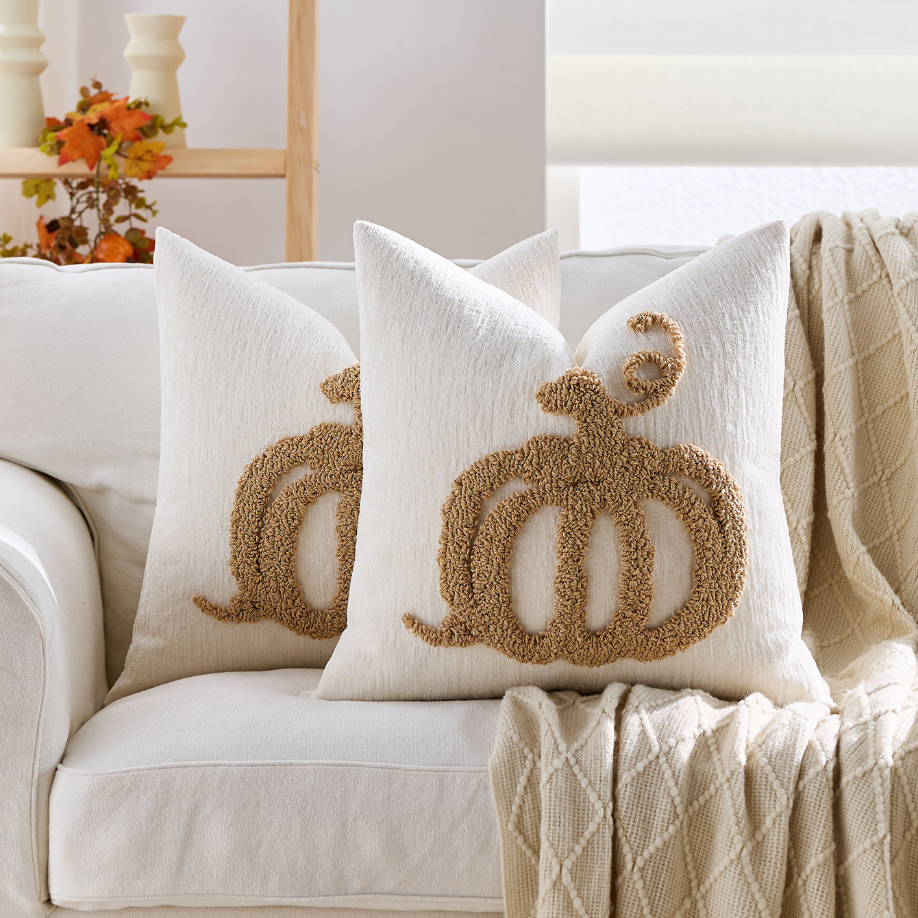 Pumpkin Tufted Chenille Throw Pillow Cover 18x18” – Autumn Harvest Cushion - Image 5