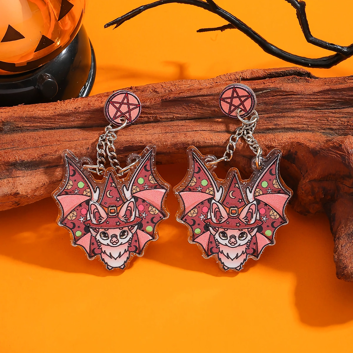 Colorful Halloween Bat Drop Earrings for Women – Fun Acrylic Holiday Jewelry - Image 4