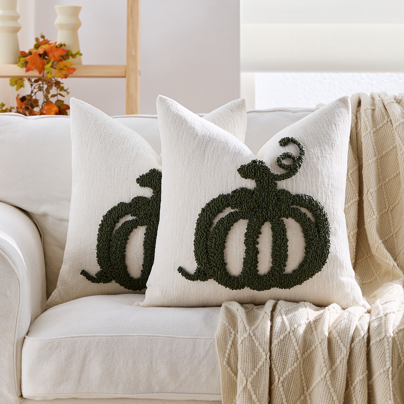 Pumpkin Tufted Chenille Throw Pillow Cover 18x18” – Autumn Harvest Cushion - Image 6