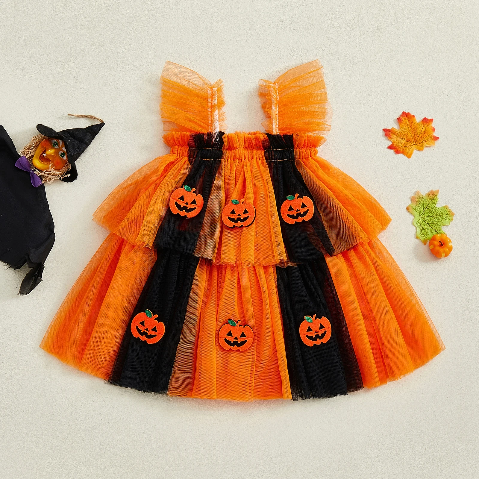 Toddler Baby Girls Halloween Tulle Dress with Pumpkin/Spider Patch - Image 4