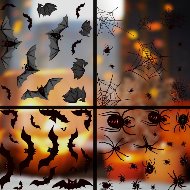 Halloween Window Stickers - Spider Webs & Bats Static Decals