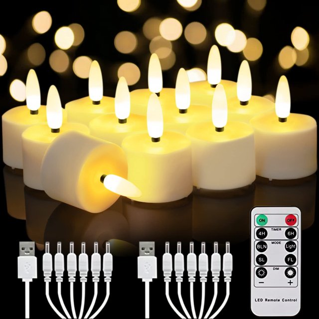 Rechargeable LED Flameless Flickering Tealight Candles with Remote & Timer