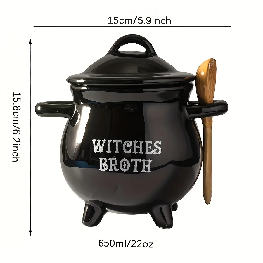 Witches Brew Cauldron Mug with Lid & Spoon Set - Large Ceramic Stockpot Mug - Image 6