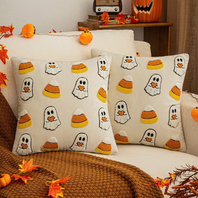 Halloween Embroidered Cushion Cover 18x18 Inch Gothic Horror Pillowcase