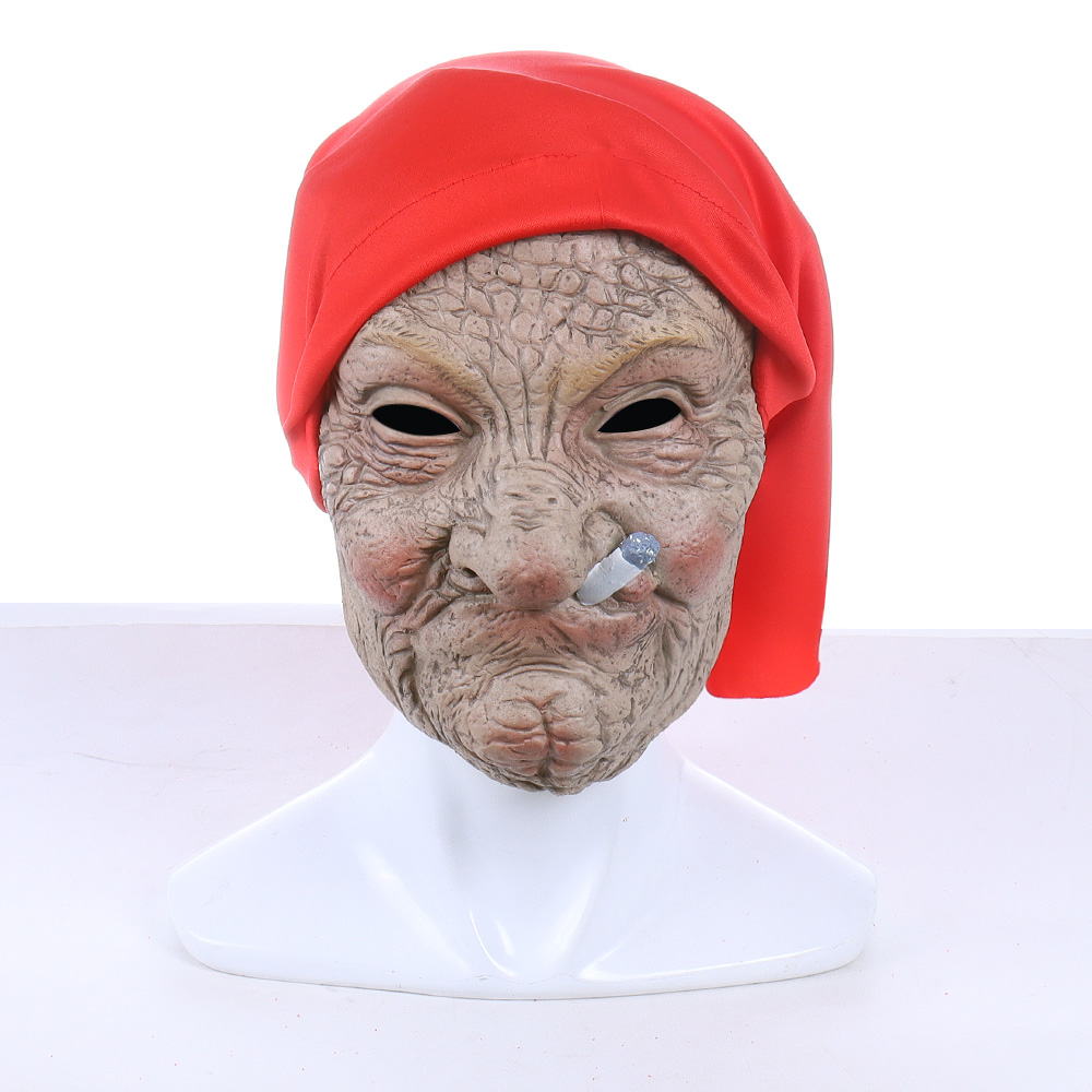 Smoking Granny Latex Halloween Mask - Realistic Old Woman Cosplay Costume - Image 2