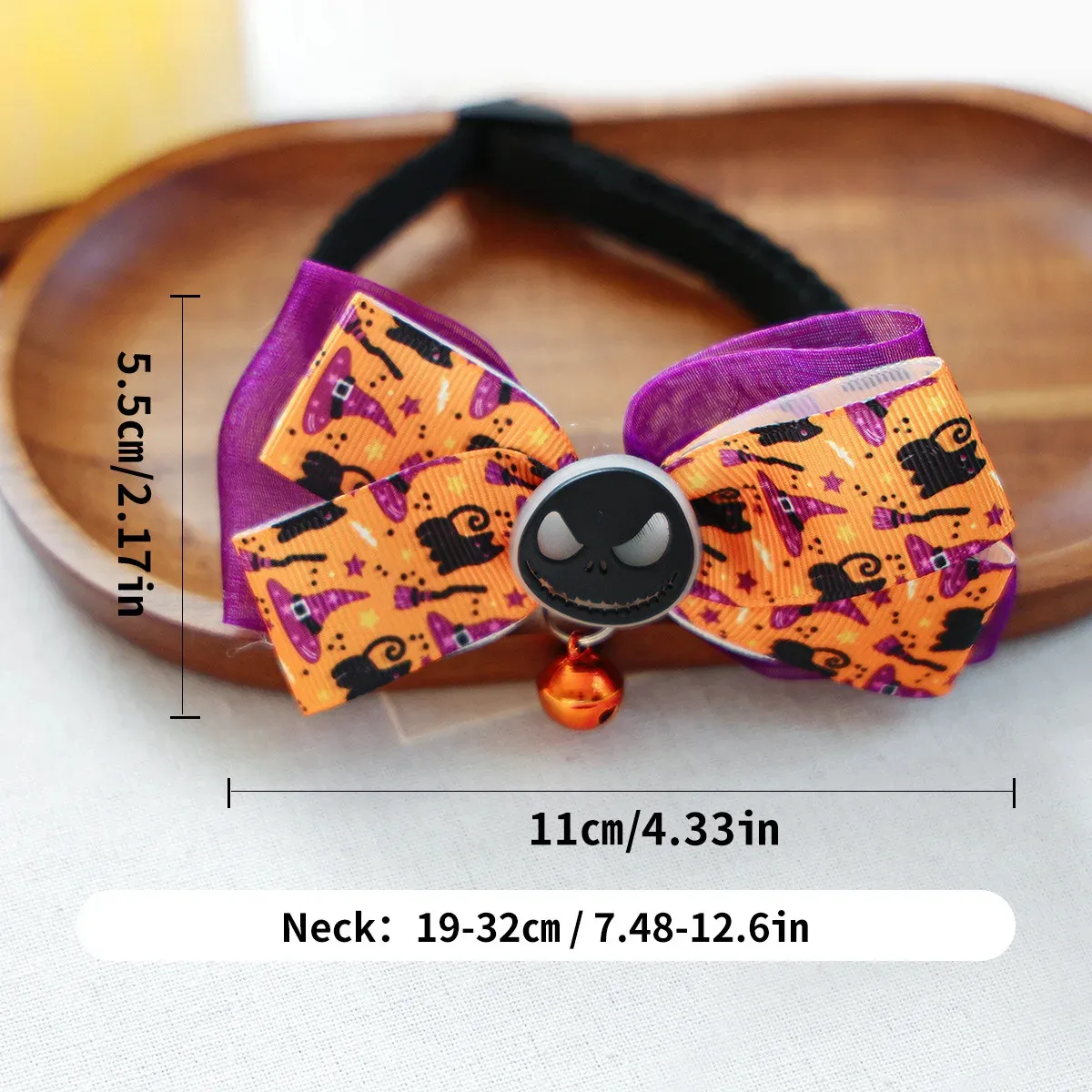 Halloween Glow-in-the-Dark Dog Collar with Bell – Pumpkin & Skull Design - Image 8