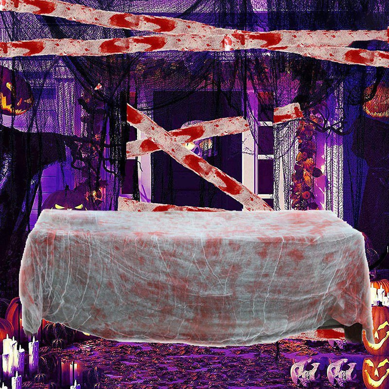 Halloween Bloody Gauze Tablecloth with Handprint Design for Creepy Decor - Image 2