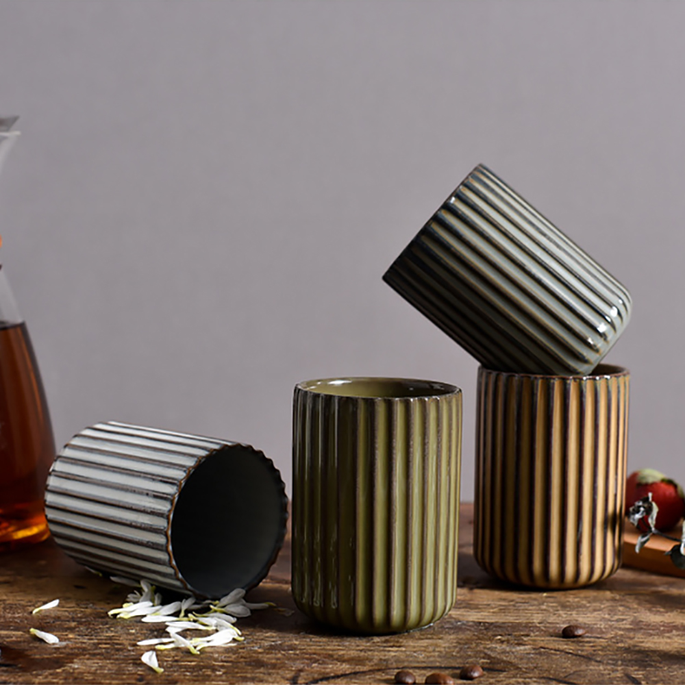 Vertical Striped Ceramic Coffee Mug, 300ml – Exquisite Teacup - Image 5