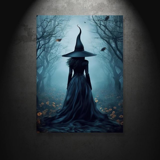 Vintage Witch Forest Canvas Wall Art