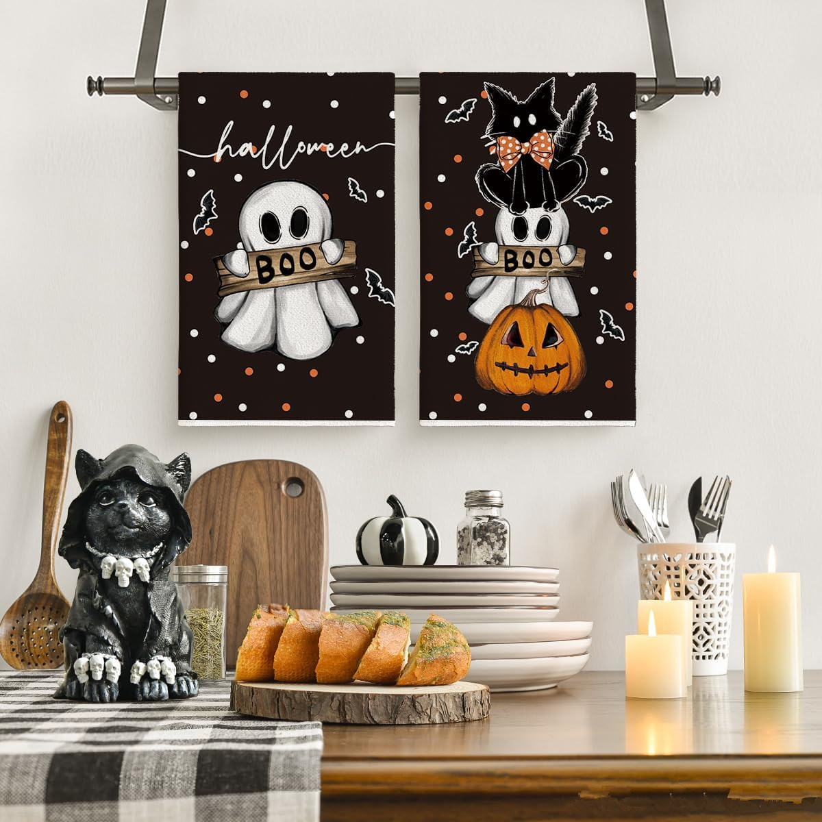 Halloween Cat Pumpkin Ghost Kitchen Towels Set of 2 - Image 5