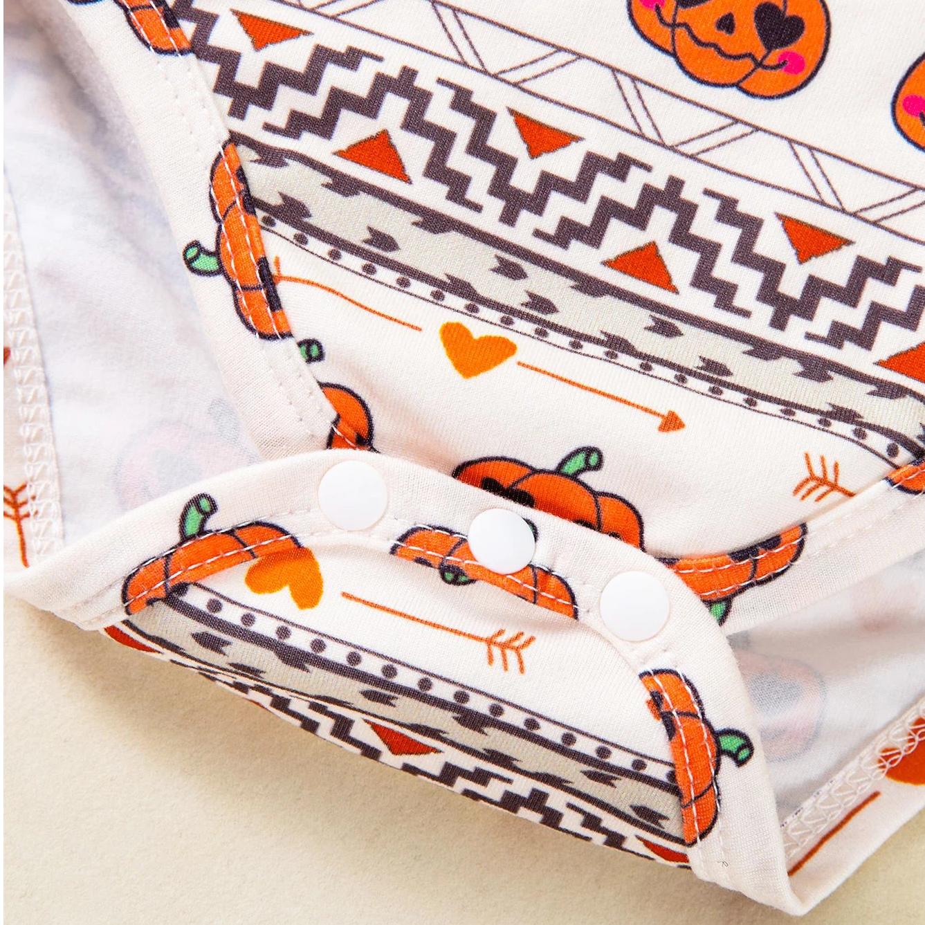 Adorable Pumpkin Puff Sleeve Halloween Bodysuit for Baby Girls - Image 5