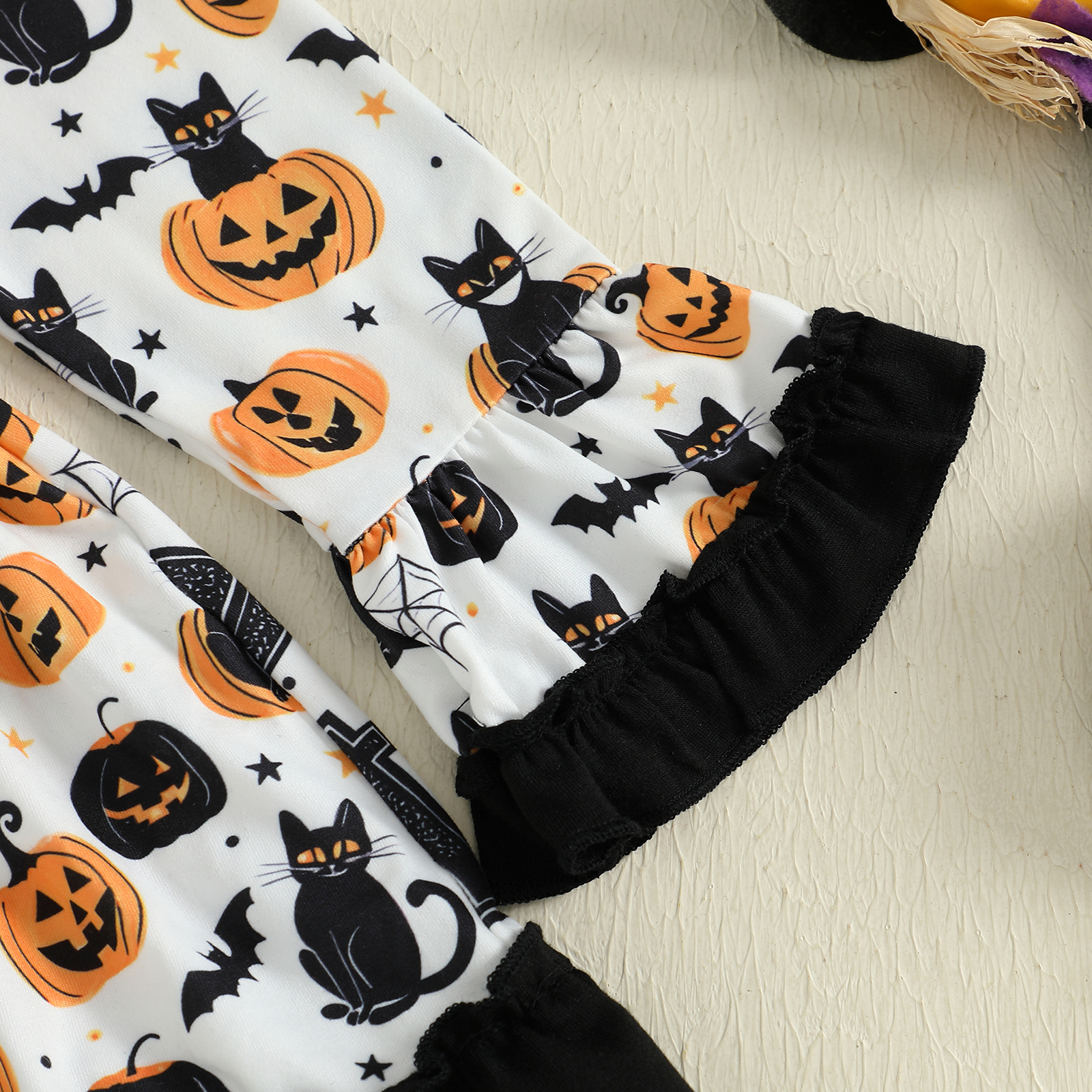 Toddler Girl Halloween A-Line Dress with Pumpkin & Black Cat Print - Image 4