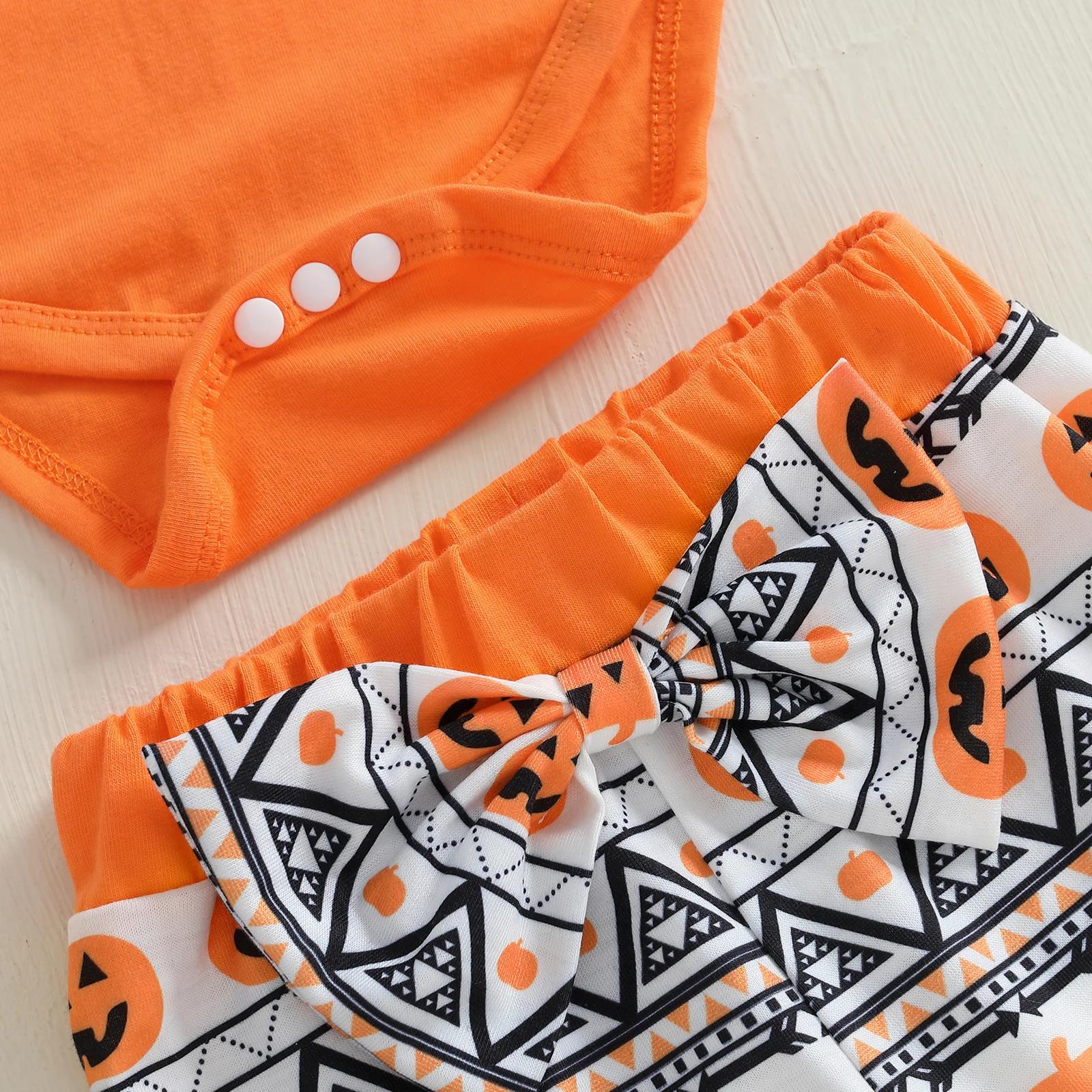 Baby Girl Halloween Outfit 4PCS Romper Pants Hat Headband Set - Image 6