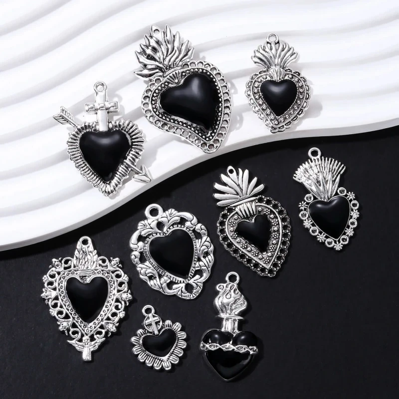 Gothic Enamel Heart Charms - 5pcs Set for DIY Jewelry Making - Image 4
