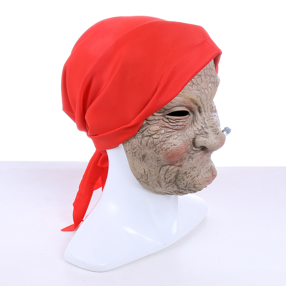 Smoking Granny Latex Halloween Mask - Realistic Old Woman Cosplay Costume - Image 4