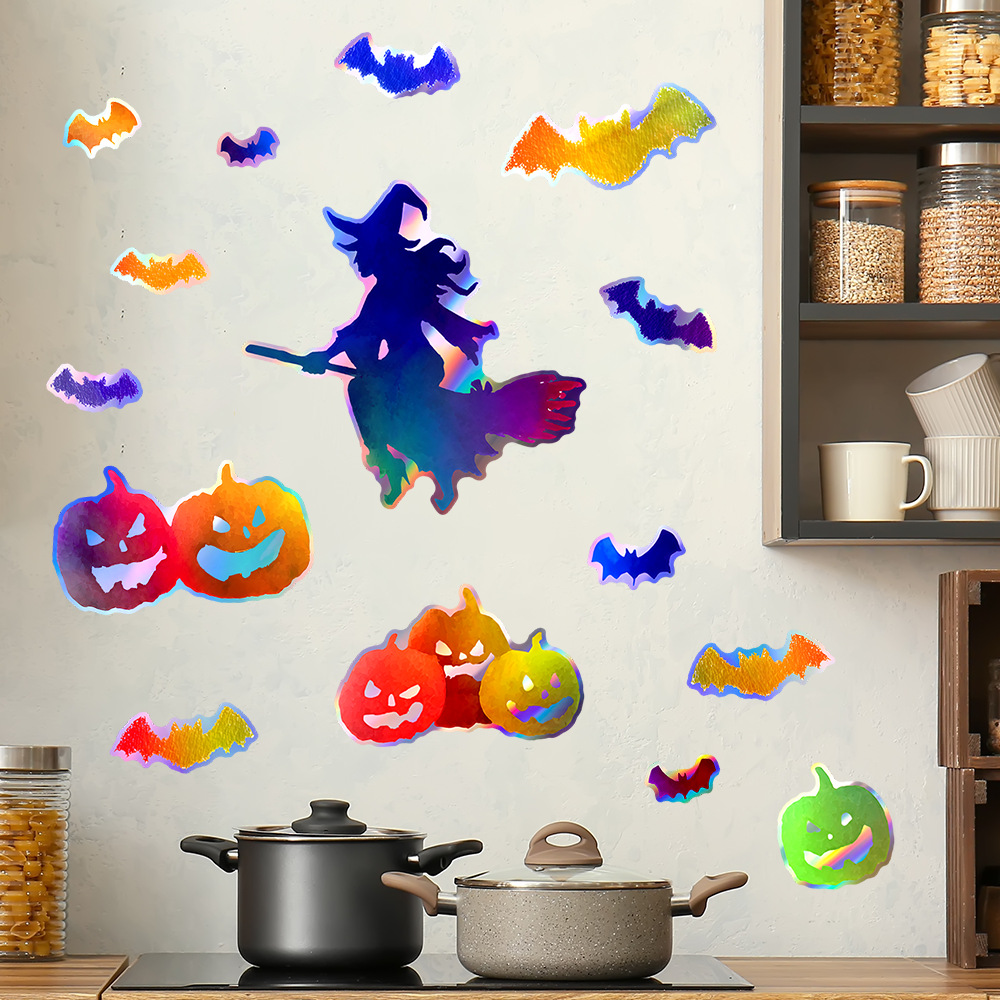 Halloween Witch Bat Pumpkin Wall Stickers - Image 3