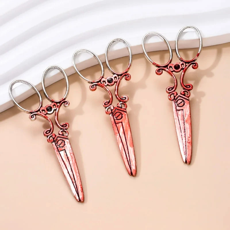 Halloween Horror Tool Charms – 5pcs Blood Scissors, Hammer & Wrench Pendants - Image 6
