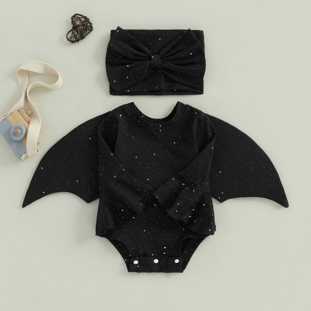 Toddler Baby Girl Halloween Bat Costume Romper with Headband 2 Piece Outfit