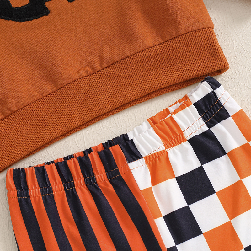 Baby Girl Halloween Outfit Pumpkin Sweatshirt & Striped Flare Pants Set - Image 8