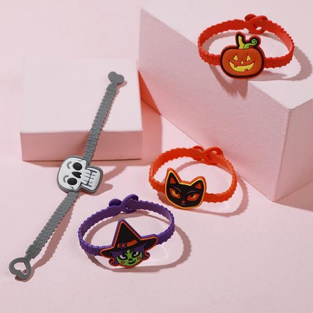 10pcs Halloween Rings & Bracelet Set - Cute Cartoon Party Accessories