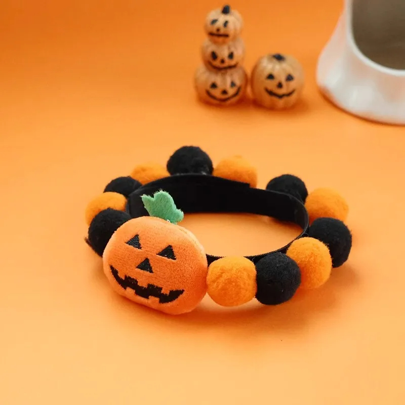Halloween & Christmas Cat Plush Ball Collar – Cute Pet Necklace for Cats & Small Dogs