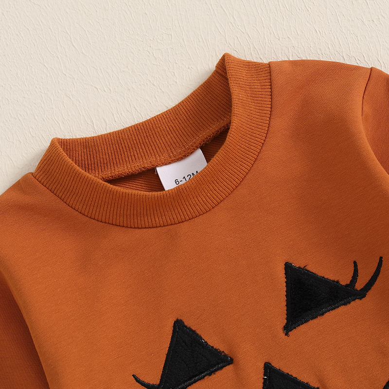 Baby Girl Halloween Outfit Pumpkin Sweatshirt & Striped Flare Pants Set - Image 5