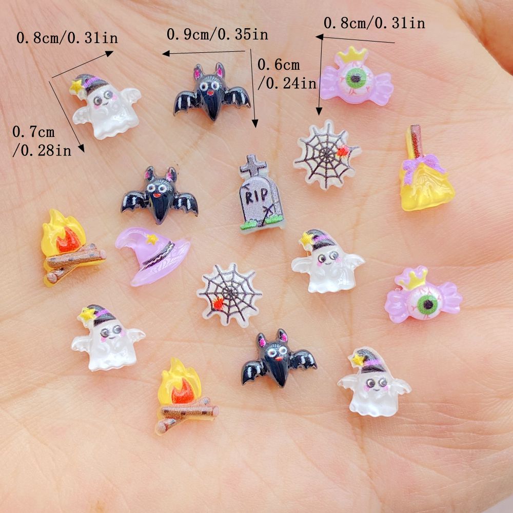100Pcs Halloween Nail Art Charms - Cute 3D Bat & Ghost Resin Decorations - Image 6