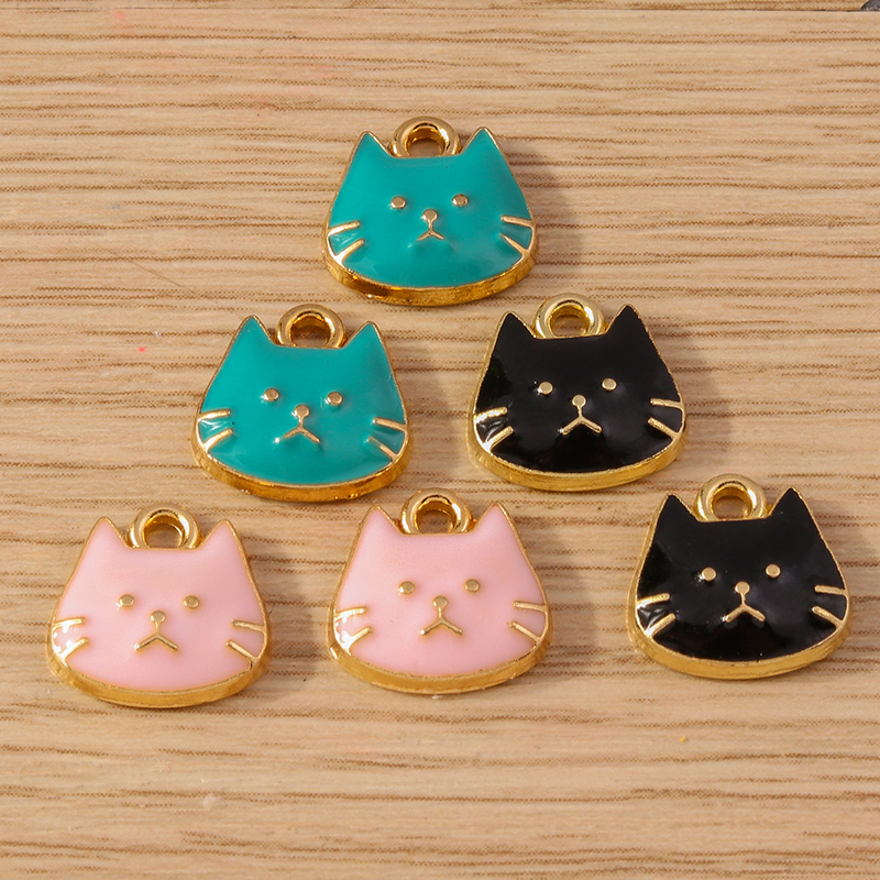 10pcs 11x11mm Cartoon Cat Charms Enamel Pendants for Jewelry Making DIY Crafts - Image 2