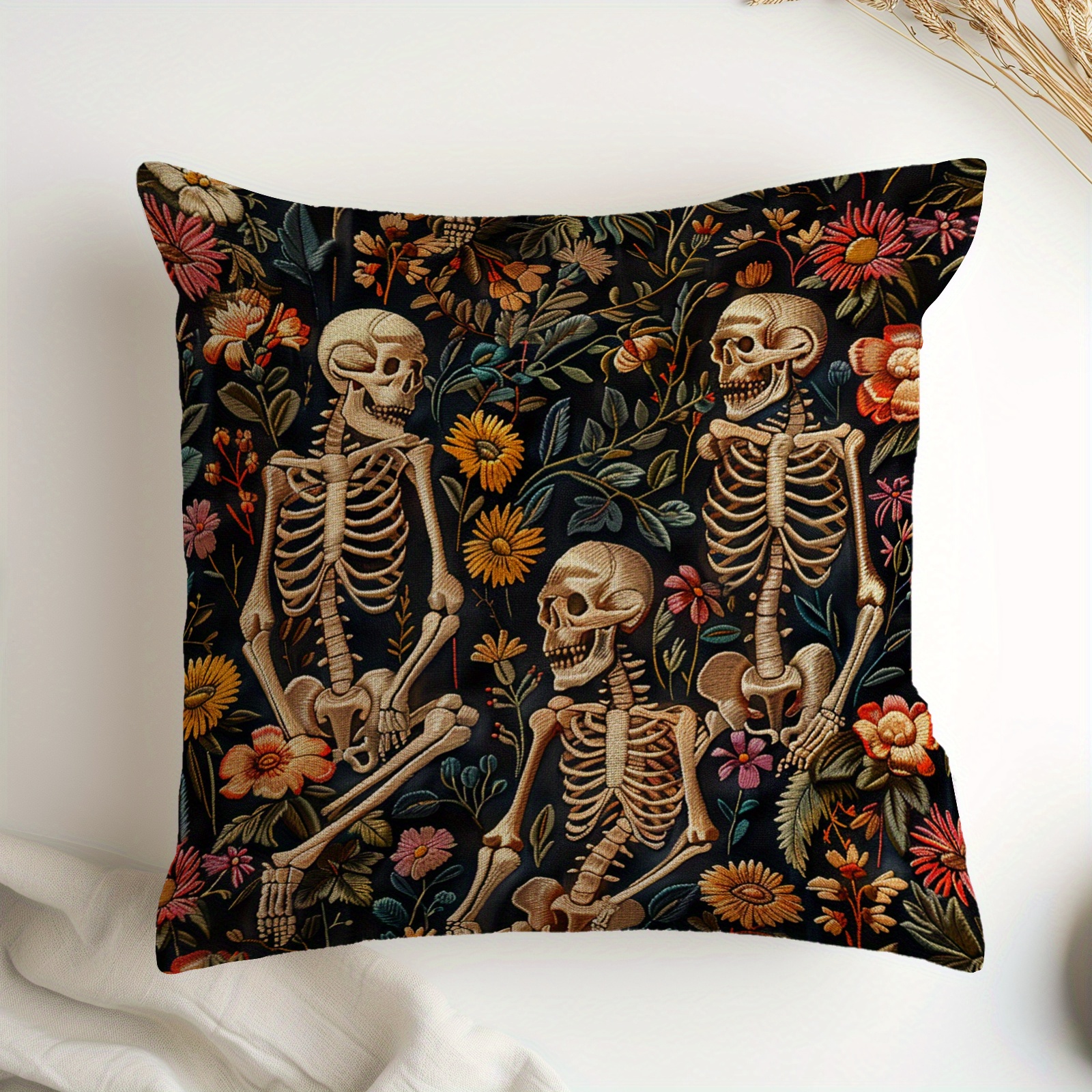 Vintage Skull Linen Throw Pillow Cover 18x18 - Image 2