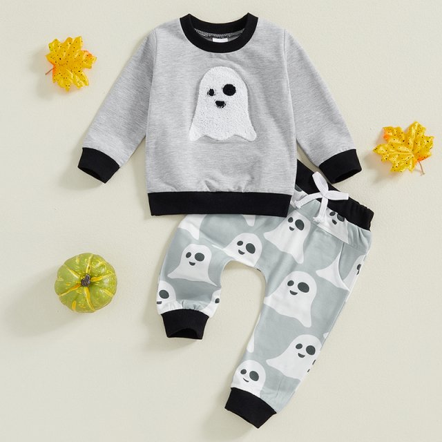 Baby Boy Halloween Outfit Ghost Sweatshirt and Pants 2 Piece Set