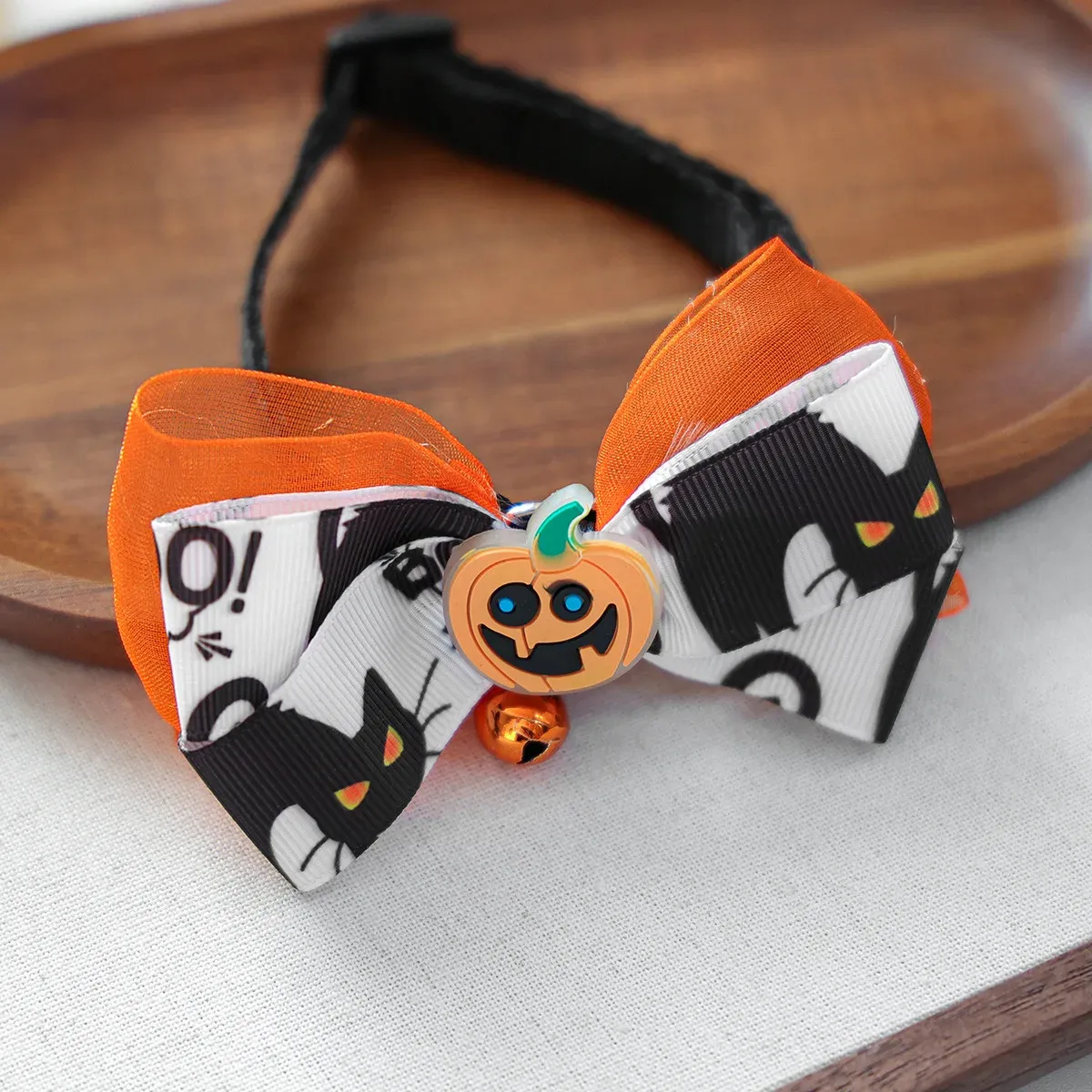 Halloween Glow-in-the-Dark Dog Collar with Bell – Pumpkin & Skull Design - Image 3