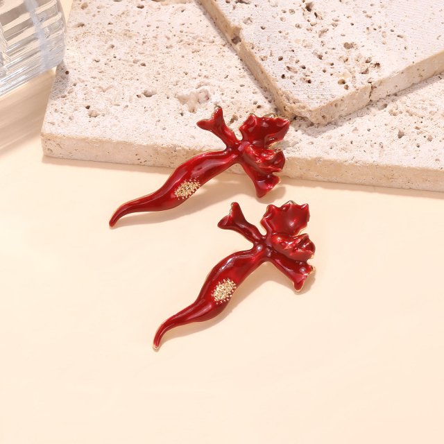 Blood Red Rose Cross Stud Earrings - Gothic Halloween Jewelry