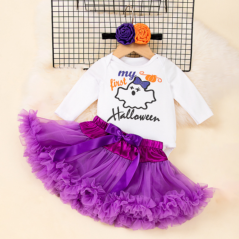 Baby Girl Halloween Princess Bodysuit with Tutu Skirt & Headband