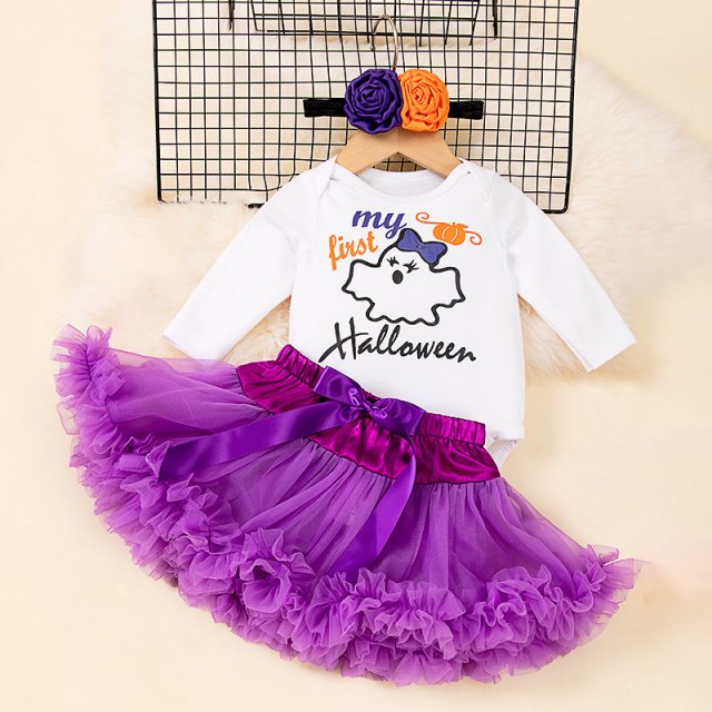 Baby Girl Halloween Princess Bodysuit with Tutu Skirt & Headband