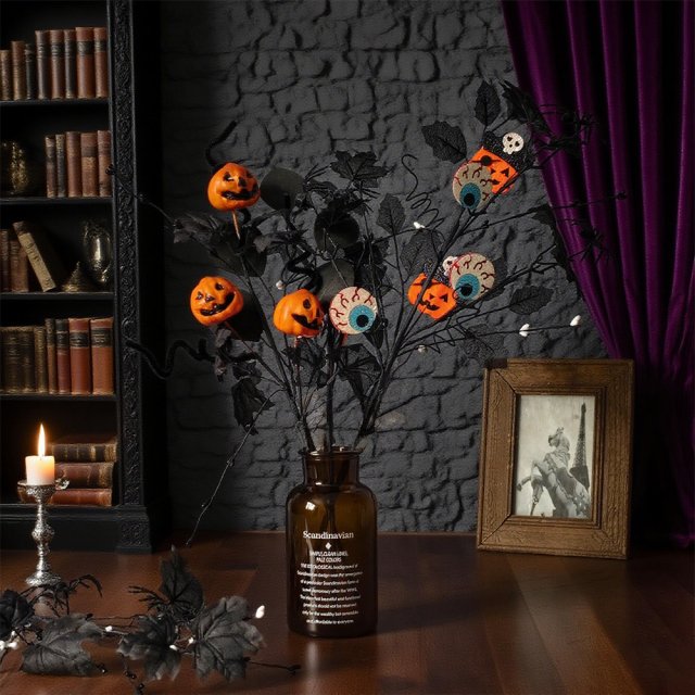 Halloween Pumpkin Spider Branch Gothic Haunted House Floral Decoration