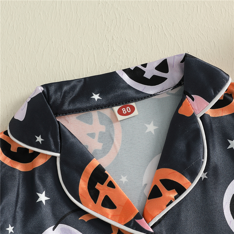 Adorable Pumpkin Print Baby Girl Halloween Pajamas Set - Image 4