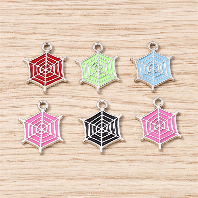 10pcs Colorful Enamel Spider Web Charms 16x19mm for Jewelry Making