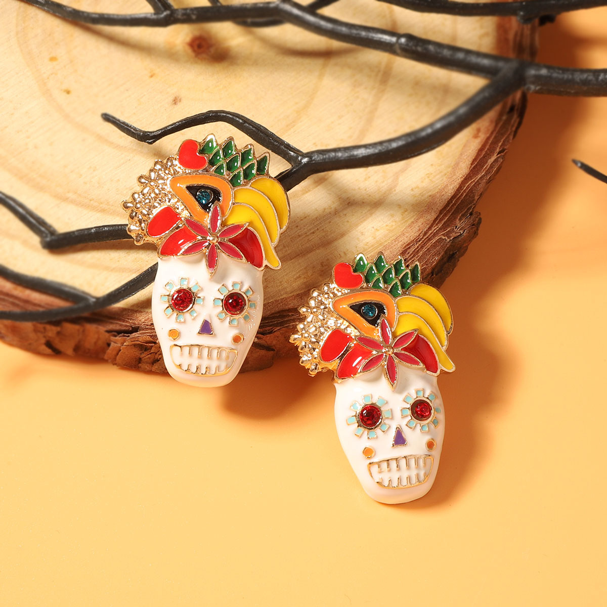 Halloween Skull Cartoon Statement Earrings - Image 3