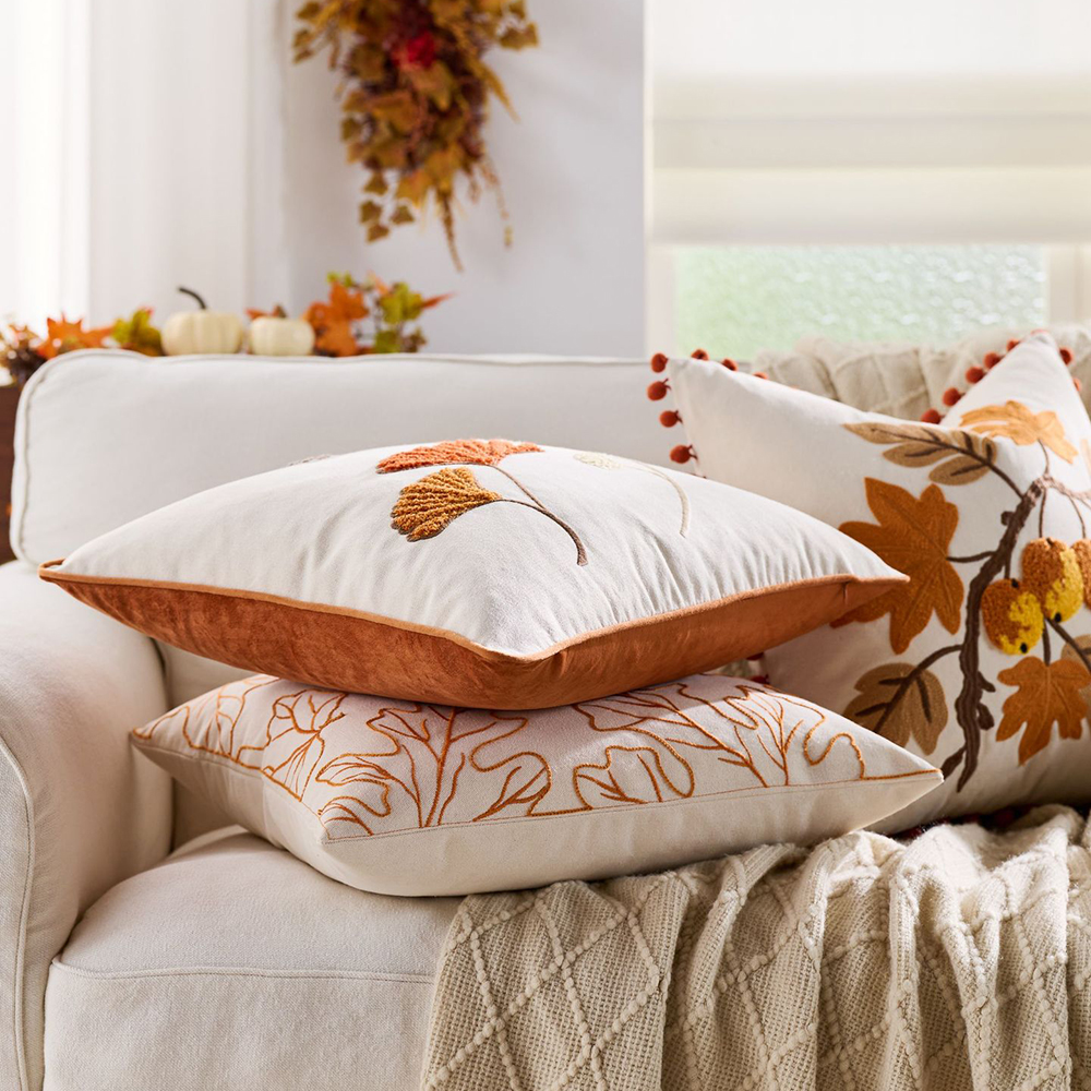 Autumn Maple Leaf Embroidered Pillowcase Cushion Cover 18x18 Inch - Image 3