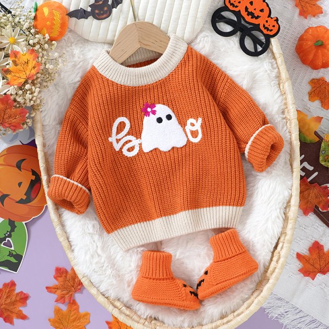 Halloween Baby Pumpkin Sweater Knit Pullover for Infants and Toddlers