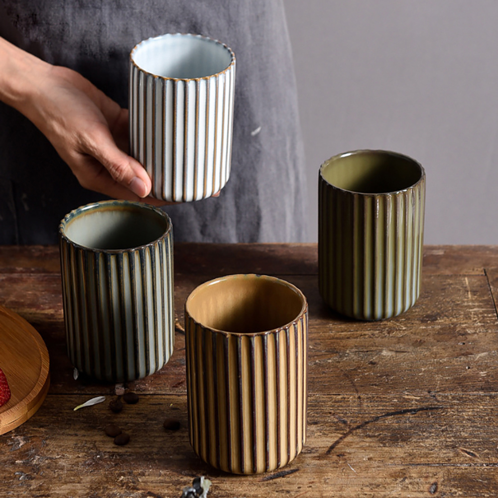 Vertical Striped Ceramic Coffee Mug, 300ml – Exquisite Teacup