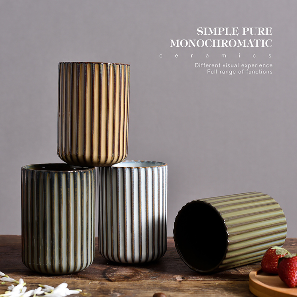 Vertical Striped Ceramic Coffee Mug, 300ml – Exquisite Teacup - Image 2
