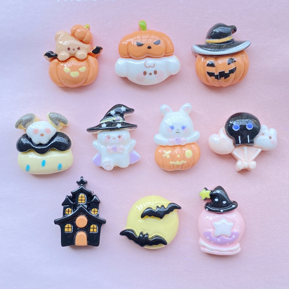 20 Pcs Mini Halloween Bat and Pumpkin Resin Cabochons for Crafts and DIY