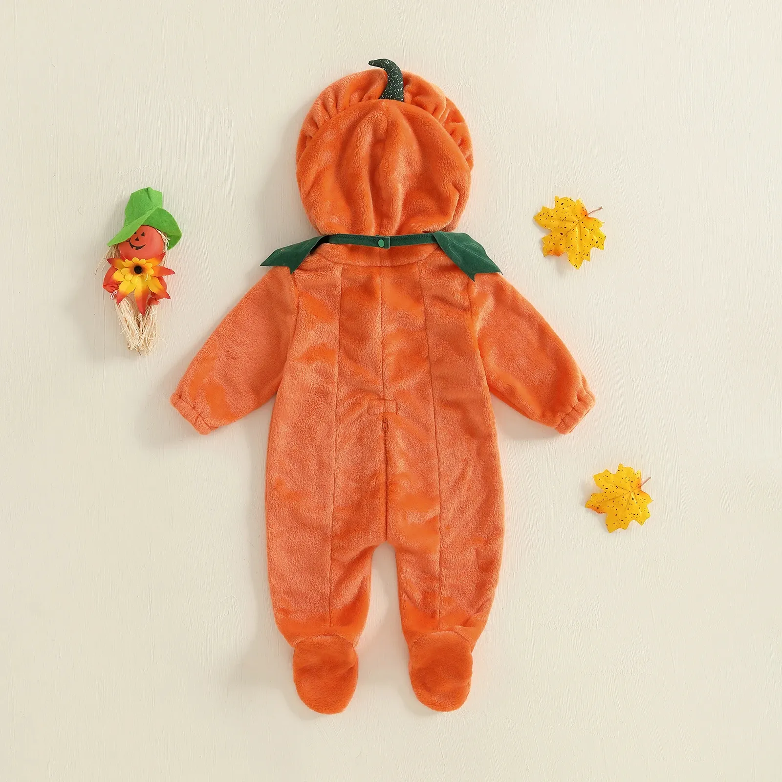 0-12 Months Baby Halloween Pumpkin Romper - Long Sleeve Hooded Costume - Image 2