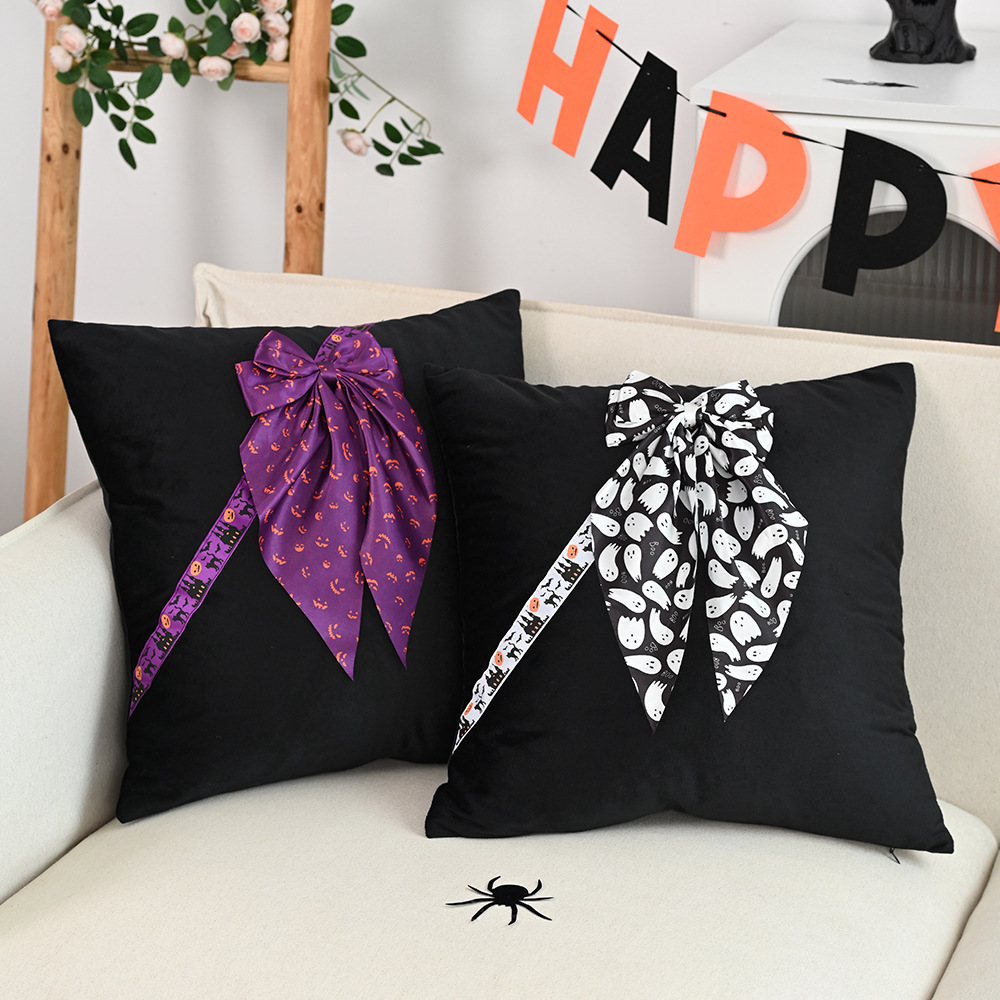 Halloween Day of The Dead Lace Pillow Cover 18x18 Inch Pumpkin Bat Decor - Image 2