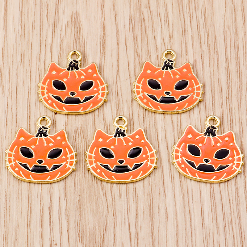 10-Piece Cartoon Enamel Pumpkin Cat Charms - Perfect for DIY Jewelry - Image 5