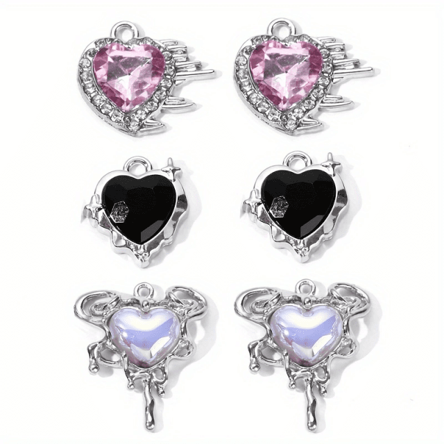 10pcs Heart Enamel Charms Y2K Style Romantic Gemstone Pendants for DIY Jewelry