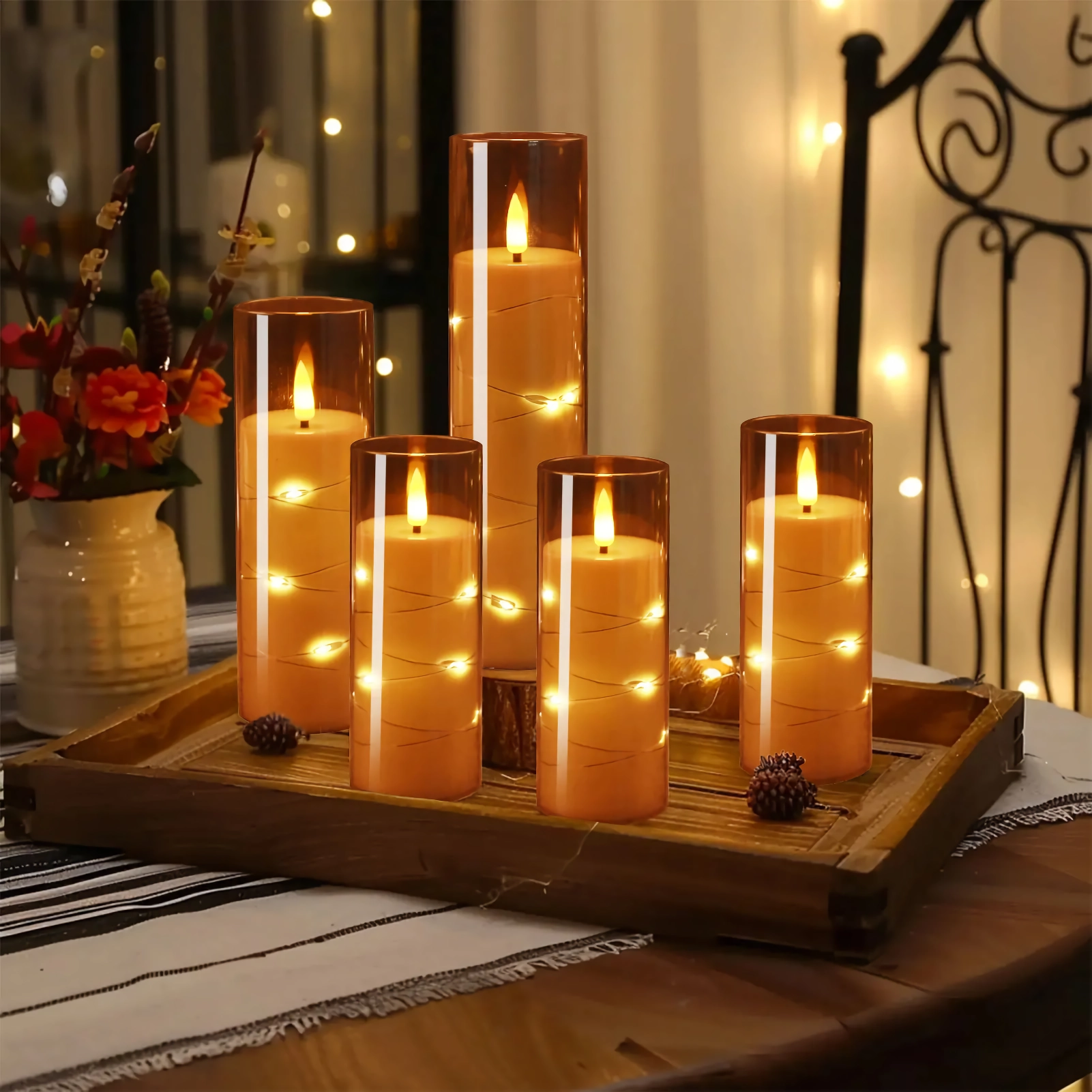 5Pc Flameless LED Candles with Star String & Remote Control – Flickering Tealight Set with Timer - Image 4