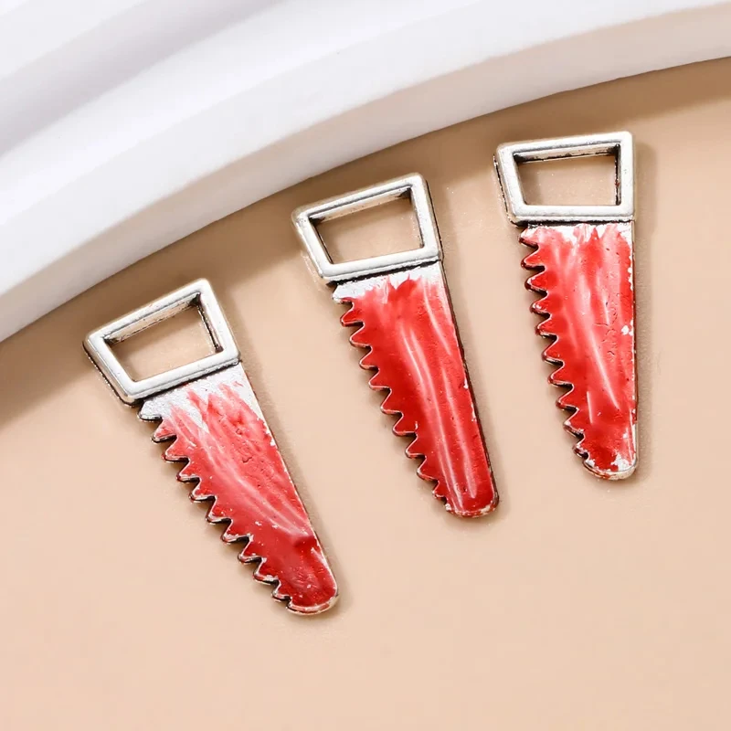 Halloween Horror Tool Charms – 5pcs Blood Scissors, Hammer & Wrench Pendants - Image 2